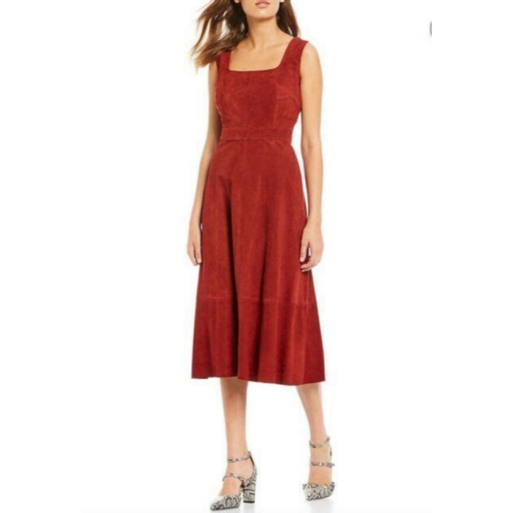 ANTONIO MELANI luxury collection suede leather midi dress